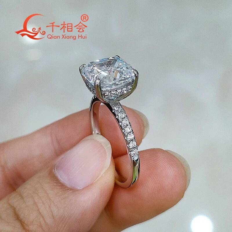 5ct 10x10mm Cushion Cut Moissanite Half Band Ring 925 Sterling Silver D Color VVS round Diamond Wedding Engagement Jewelry