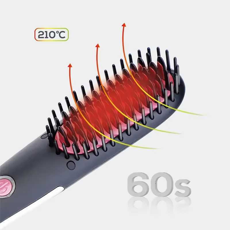 Mini Portable Electric Beard Ceramic Fast Heating Straightener Brush Pressing Hot Comb Hair Straightener W250814