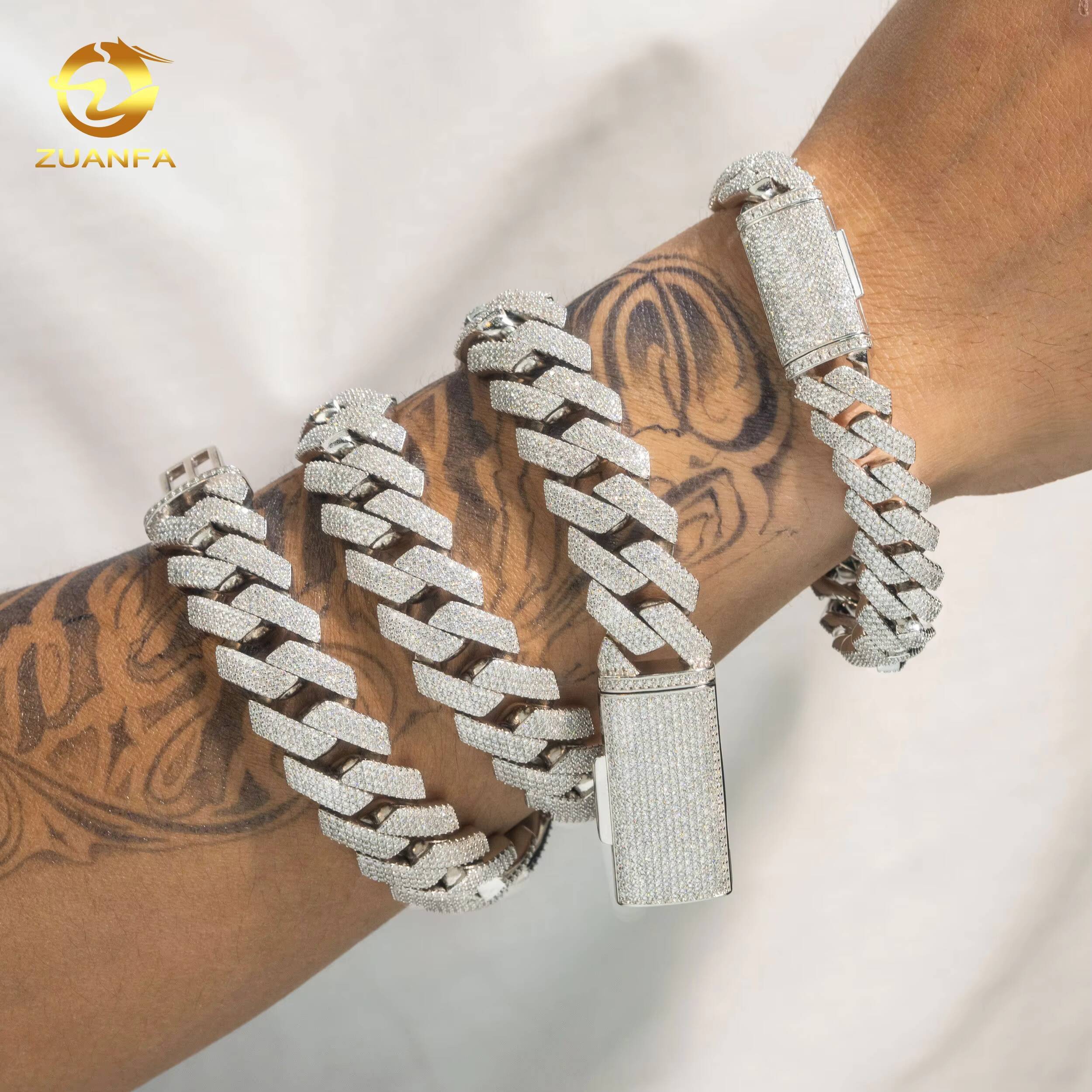 Iced Out Jewelry VVS Dias Custom Necklace Hip Hop Sier Cuban Link Chain Moissanite