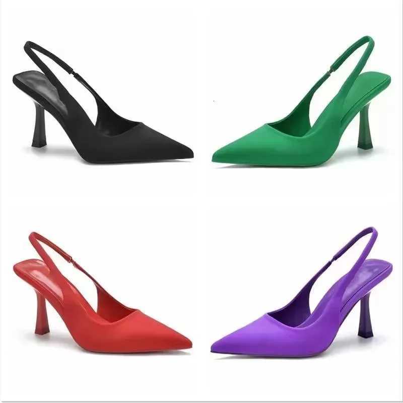 Summer Women Heels Sandals Red Pointed Slingback Sandals Shoes Green Black Purple Kitten Heels Party Prom Ladies Stilettoes W250814