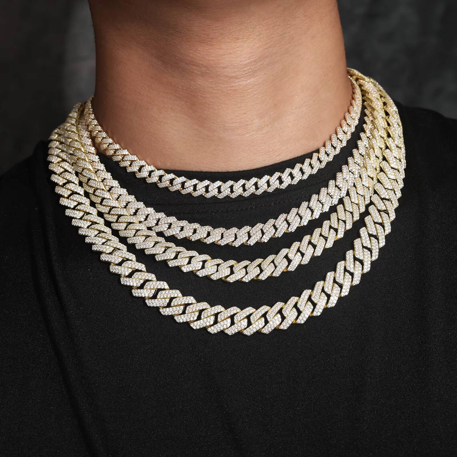 Young Boy Hip Hop Jewelry Wholesale 8mm-14mm 14K Gold 925 Silver 2 Row VVS Moissanite Diamond Iced Out Cuban Link Chain Necklace