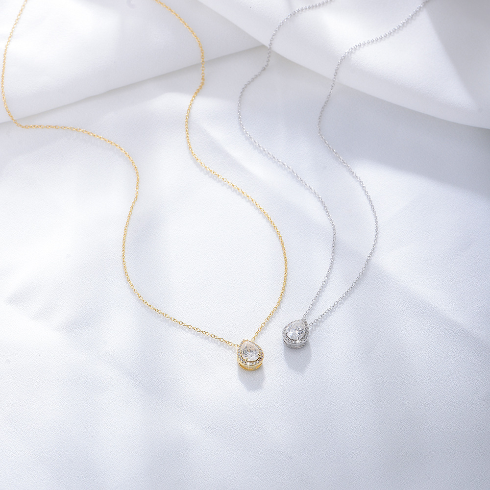 Water Drop Shape Zircon Sterling Sier Female Ins casual fashion Full Dia Light High Sense Clavicle Chain Necklace