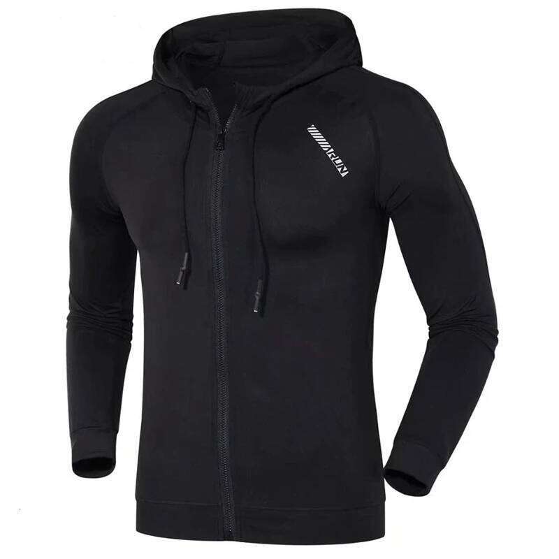 Compression Elastic Hoodies Men Sports Coats Running Fiess Hooded Gym Training Sportswear with Zipper Bodybuilding Sweatshirts