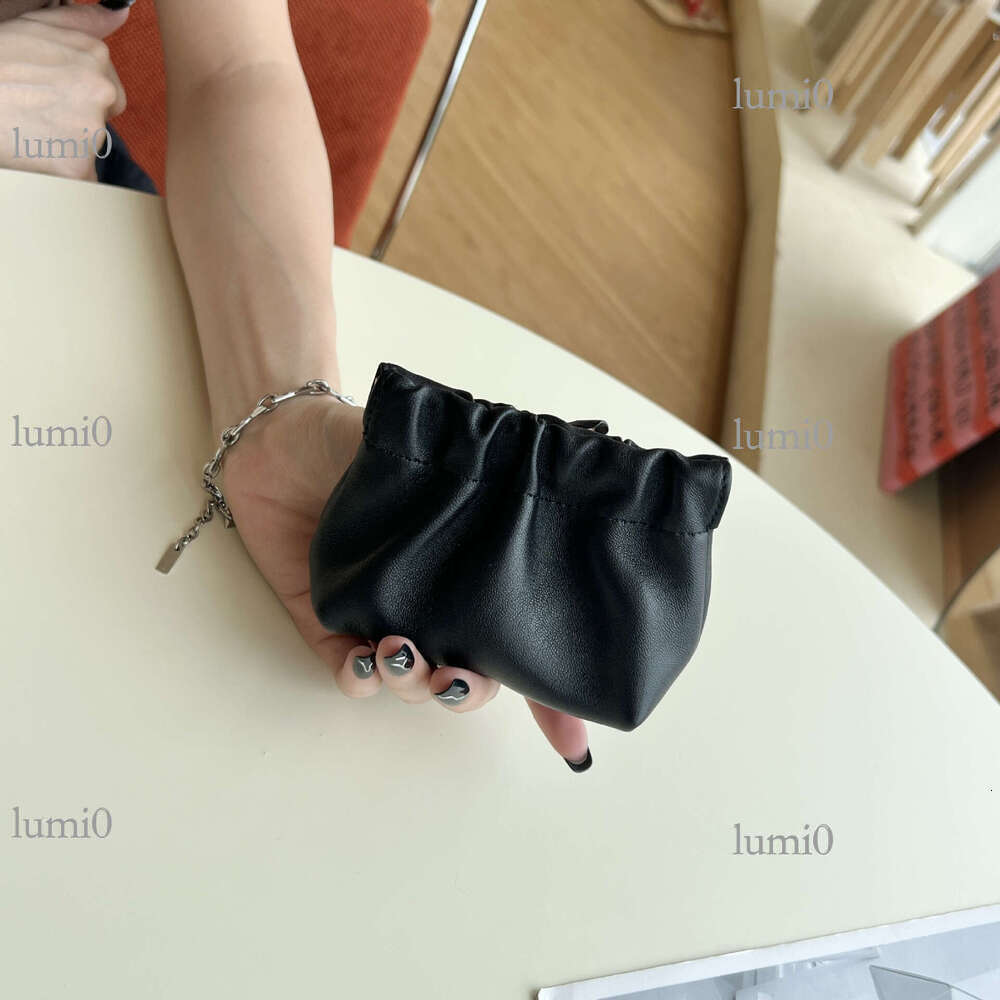 INS Sheepskin Purse Simple Wrinkled Clip Multi-functional Genuine Leather Large Capacity Earphone Coin Storage Lipstick Bag