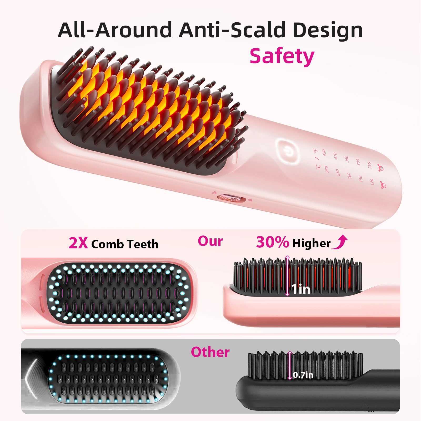 2 in 1 Portable Hair Straightener Brush Fast Heating Negative Ion Cordless Curling Comb 10000mAh 45W Fast Charging Power Bank W250814