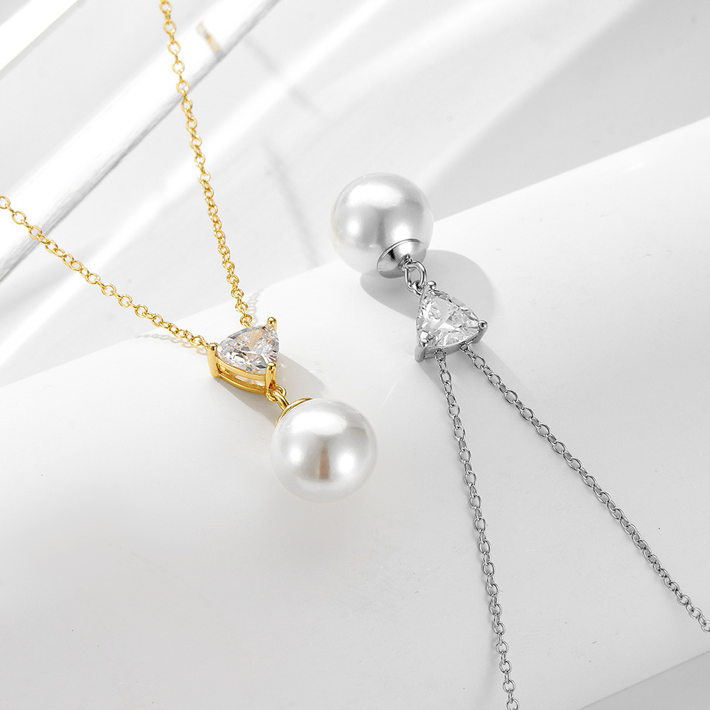 Fashion Light INS Style Necklace for Women, Pure Sier Simple Versatile Zircon Shell Pearl Pendant Collarbone Chain Jewelry for Women