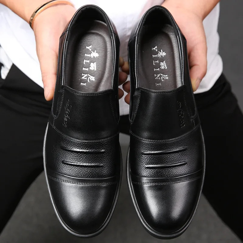 Mens Genuine Cow Leather Shoes Business Casual Shoes With Triple-Stitched Soles For Middle-Aged And Elderly Men 250814