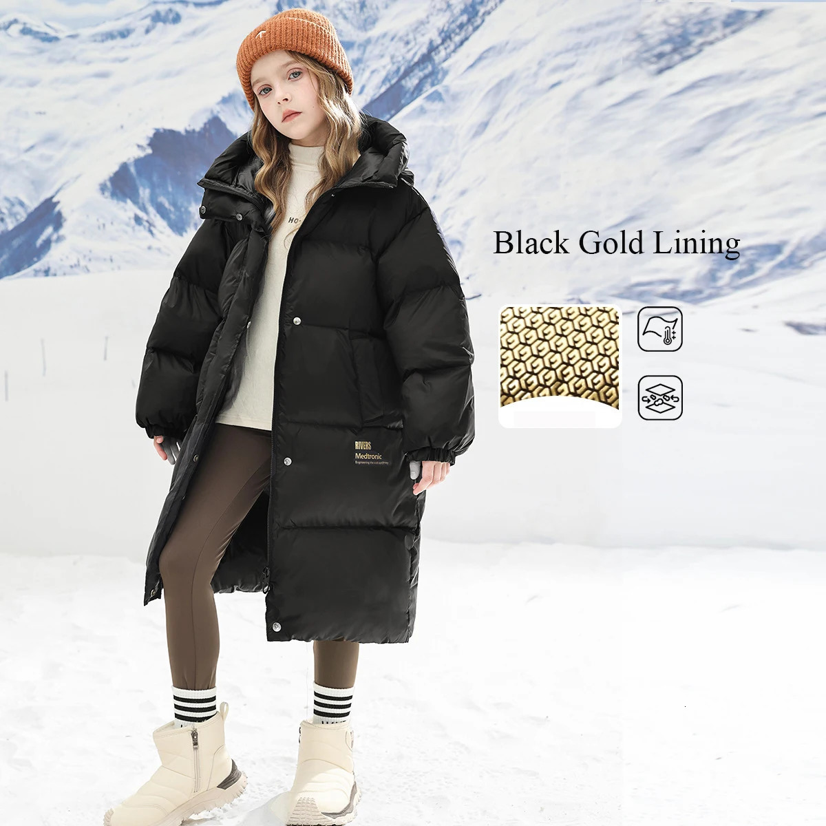 Kids Winter Children Clothing Long Down Cotton Jacket Teens Girls Black Red Coat Snowsuit Baby Hooded Parka TR205 250813