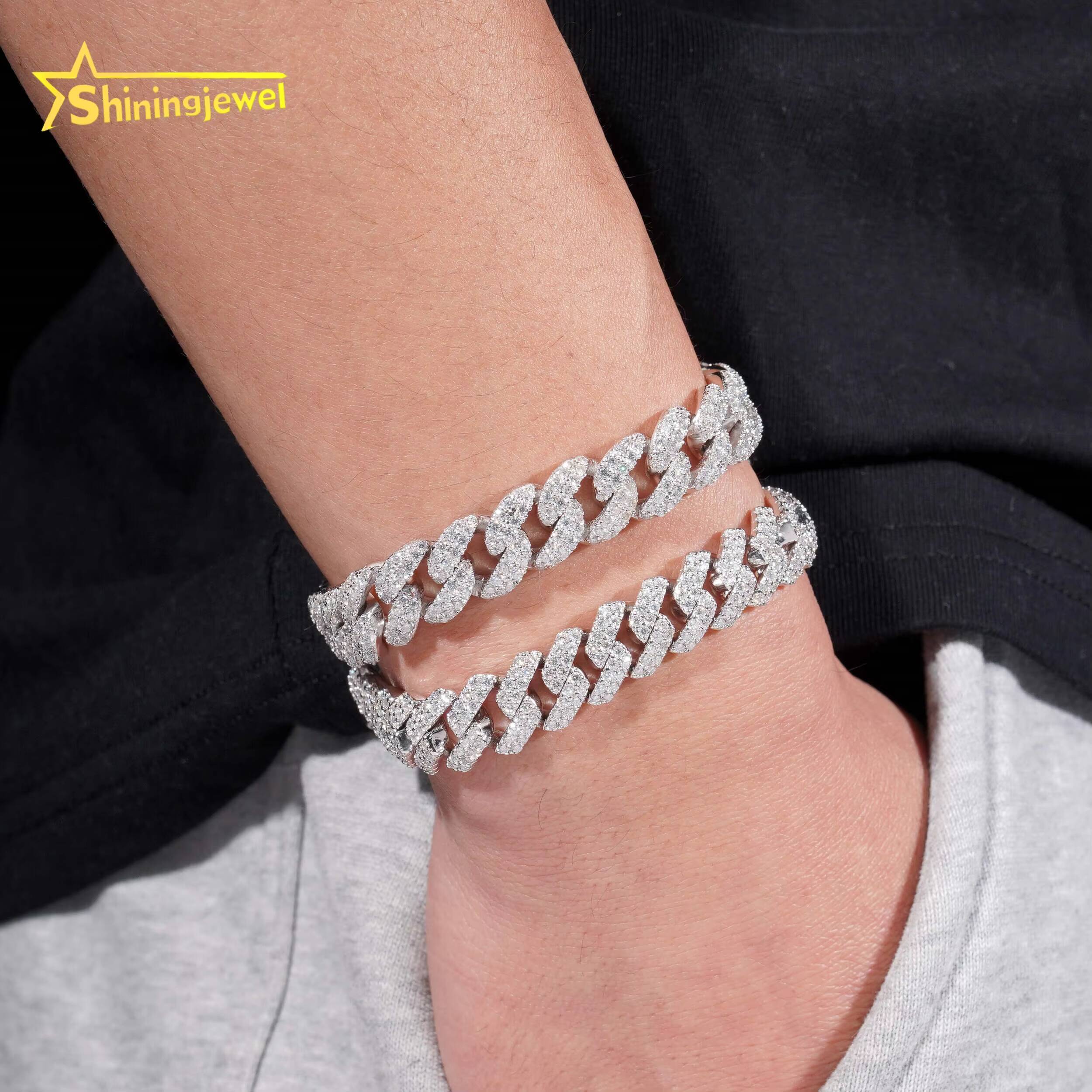 Hip Hop Jewelry Supplier Over10 Years Experience 50 Designs Ready Stock Glittering S925 Silver 12mm Moissanite Cuban Necklaces