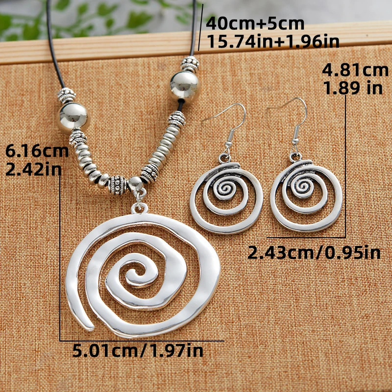 Vintage Ethnic Style Exaggerated Spiral Vortex Pendant Necklace Earrings for women Unisex Boho Fashion Jewelry Accessories 250812