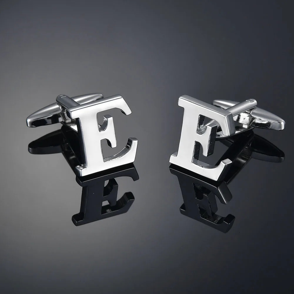 Simple Silver Color 26 Letter Cufflinks for men A to Z Alphabet Initial Cuff Links Business Suit Shirt Button Wedding Jewelry 250812