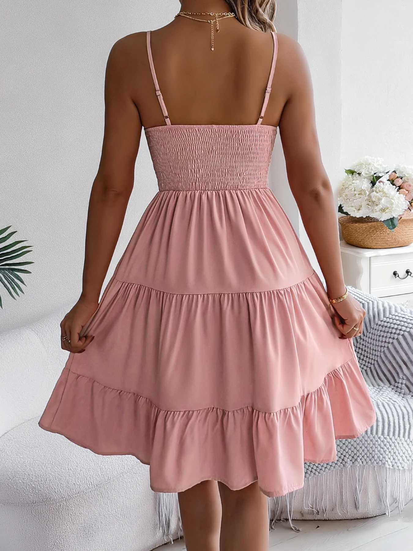Casual Vacation Ruffled Camisole Dress Spring Summer Womens Solid Dresses for Women XJ250814