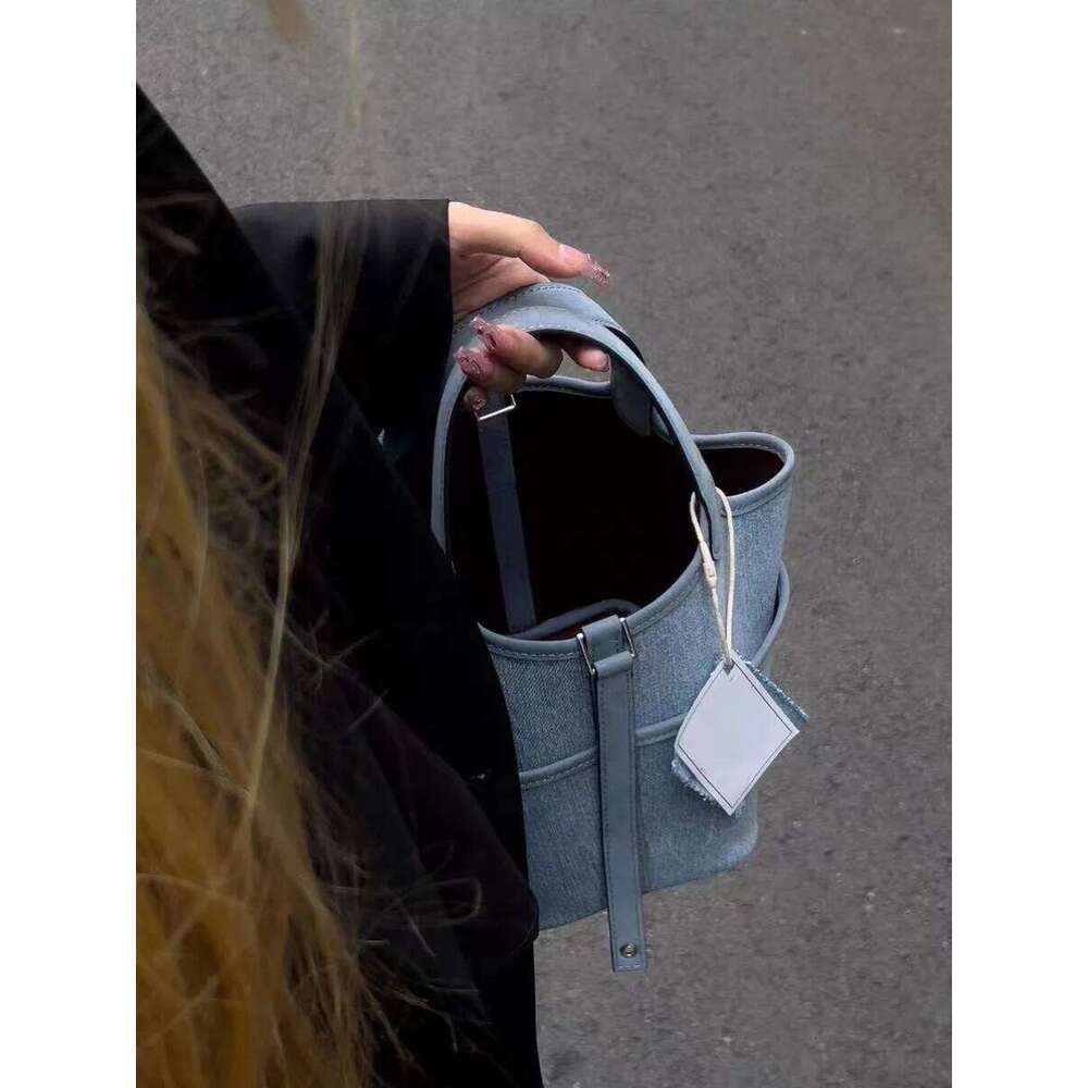 Denim Handbag Women Summer New Work Commuting Spliced Bucket Fashion Versatile Simple Tote Female Shopping Bag