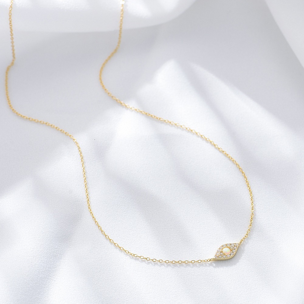 S Sier Demon's Eye Necklace INS Fashion Trend Dia-Studded Versatile Opal Pendant Collarbone Chain Jewelry for Women