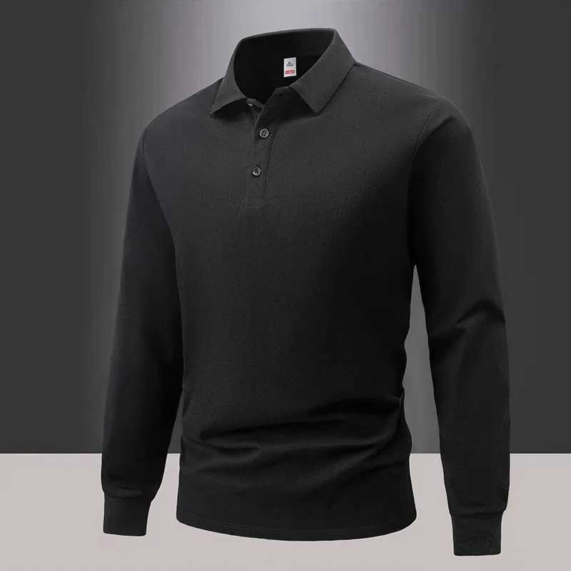 Autumn Mens Polo Shirts Casual Long Sleeve Mens Solid Color Business Shirts Fashion Spring Streetwear Polo Collar T Shirt Men XJ250804
