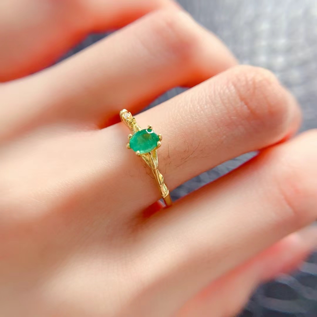 Pure 925 silver emerald ring 4mm*5mm 0.3ct natural emerald jewelry 18K gold plated silver green gemstone ring