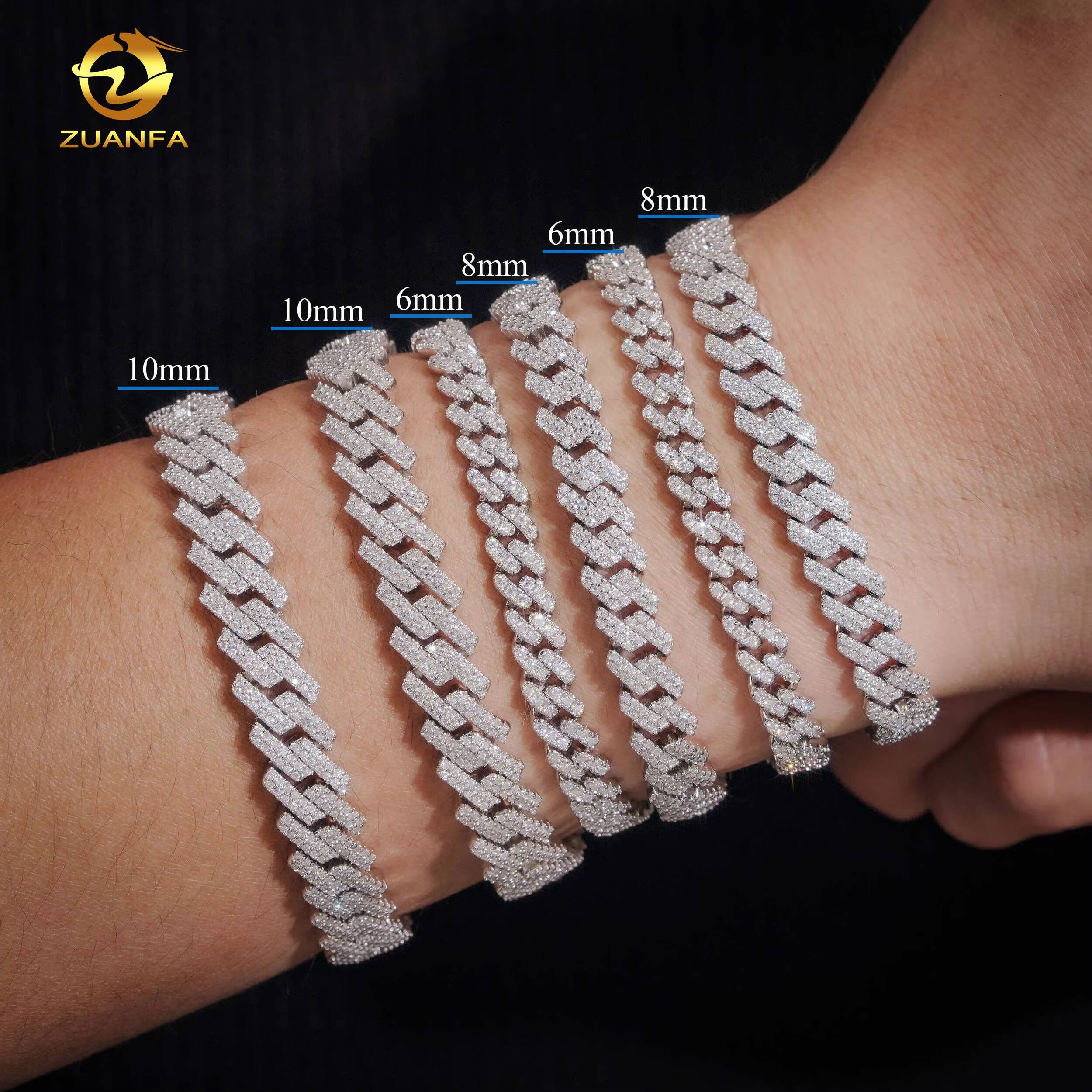 Hot Sale Fine Jewelry Bracelet S925 Sterling Silver Rhodium Plated Moissanite Lab Diamond Men Cuban Link Bracelet