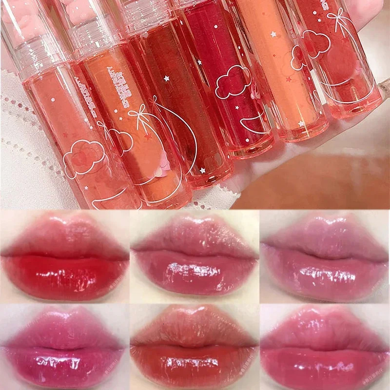 Cute Pink Bear Water Light Lip Gloss Lasting Crystal Glossy Lip Glaze Mirror Nude Liquid Lipstick Women Lips Makeup Cosmetics 250812