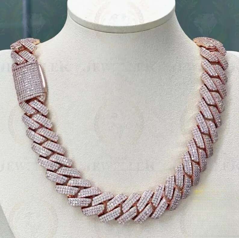 moissanite cuban link chain Hiphop 20mm Sier Yellow Gold Plated Vvsmoissnaite Cuban Chain Necklace