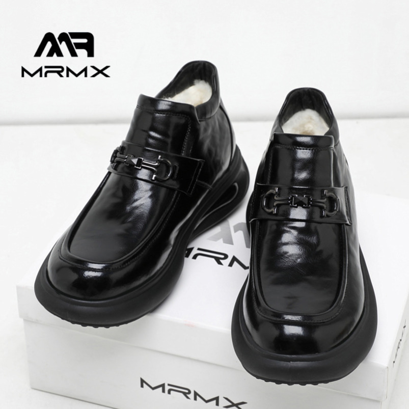 Leather Casual Versatile Business British Style Formal Air Cushion Thick Sole Height Increasing Slip-On Men's Cotton Shoes