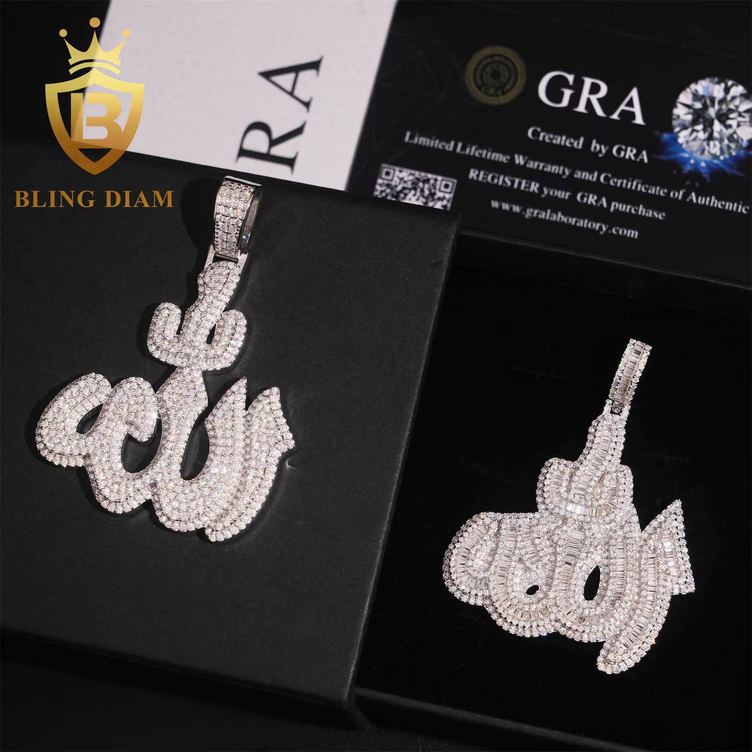 Hip Hop Jewelry Allah Pendant Moissanite Diamond Charm Pendants Baguette Iced Out Rapper Pendant 925 Silver