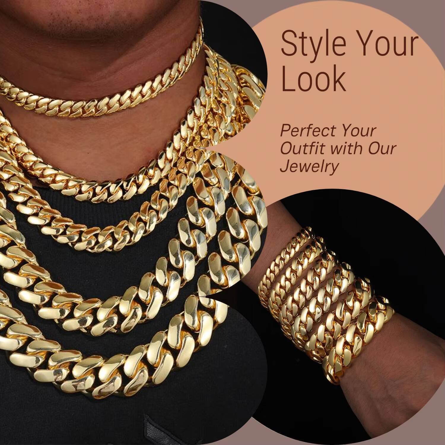 10mm-25mm Brass Cuban Link Chain Bracelet Necklace for Men Authentic 14K 18K Gold Plating Mens Miami Cuban Chains
