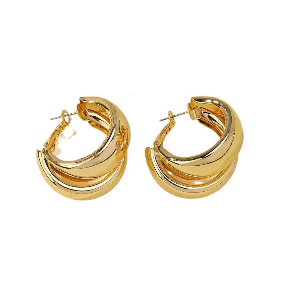 Personality Fashion Gold Color Double Layer Circle Hoop Earrings for Women Charm Simple Statement Earrings Jewelry Accessories XJ250814