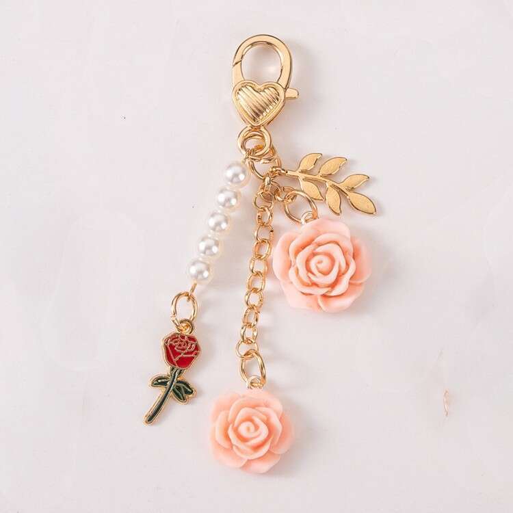 Ins Rose Flower Resin Camellia Alloy Door Buckle Keychain Accessories USB Flash Drive Pendant Car Hanging Decoration