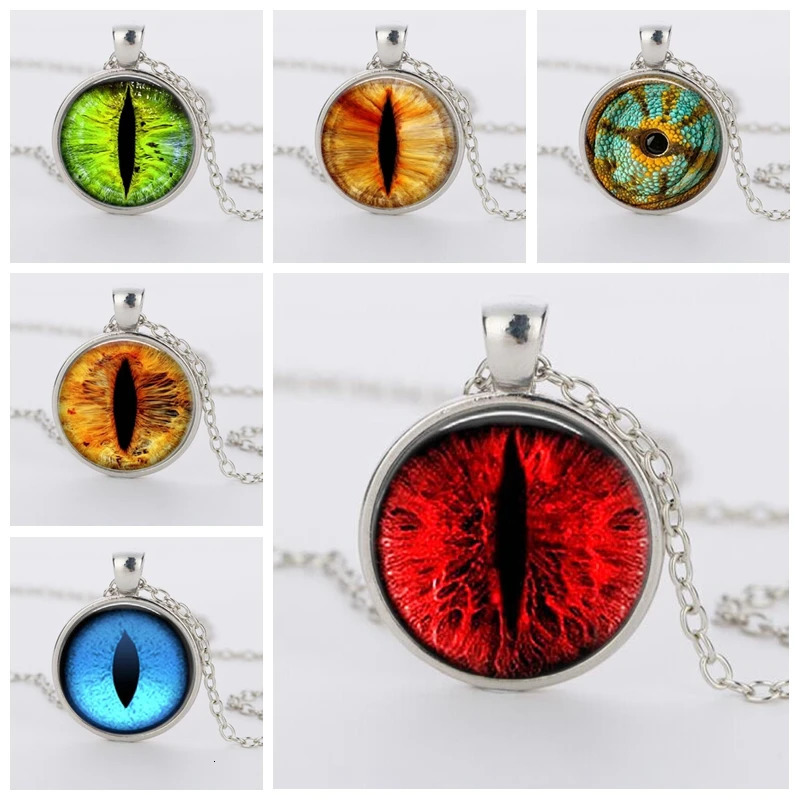 Vintage Red Cat Eye Necklace Dragon Eyes Po Glass Cabochon Pendant Necklace Men Jewelry 250812