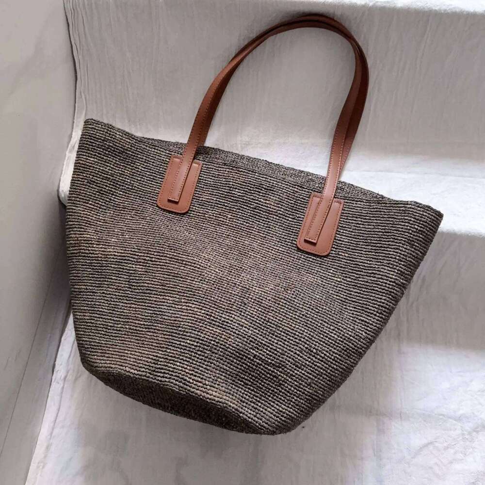 Free Lazy Artistic Texture Large Capacity Straw Tote Lafite Grass Weaving Handmade Woven Summer Beach Bag Commuter Shopping