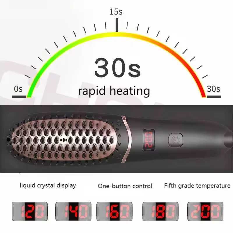 2-in-1 Ceramic Straightening Brush Heat Brush Hot Comb with Anti-Scald Feature Auto Temperature Lock Auto-Off Function W250814