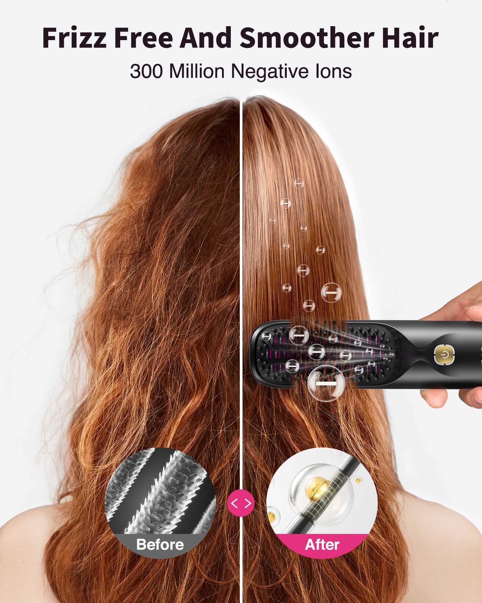 2-in-1 Cordless Straight Hair Comb Curler 10000mAh Battery Negative Ion USB Charging 30s Heat Up Travel-Friendly Styling Brush W250814