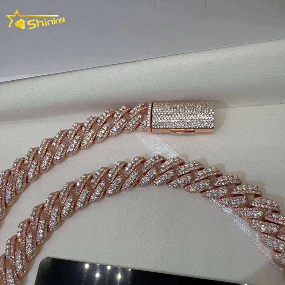 Hip Hop Jewelry 13mm Iced Out Necklace Sier Rose Gold Plated VVS D Color Infinity Moissanite Cuban Chain