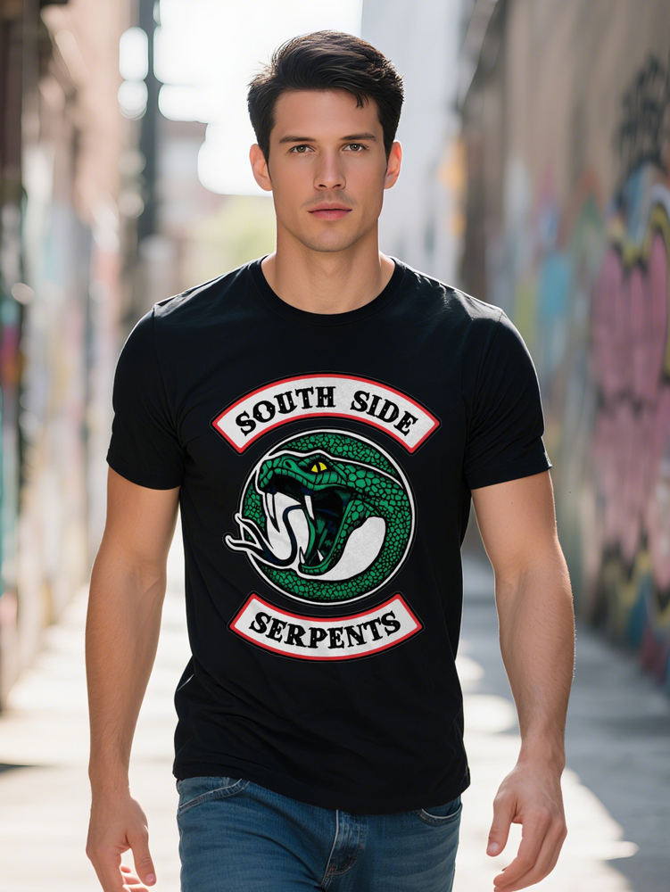Men s Casual Crew Neck T Shirt South Side Serpents Print Black with Green White Design Lightweight Summer