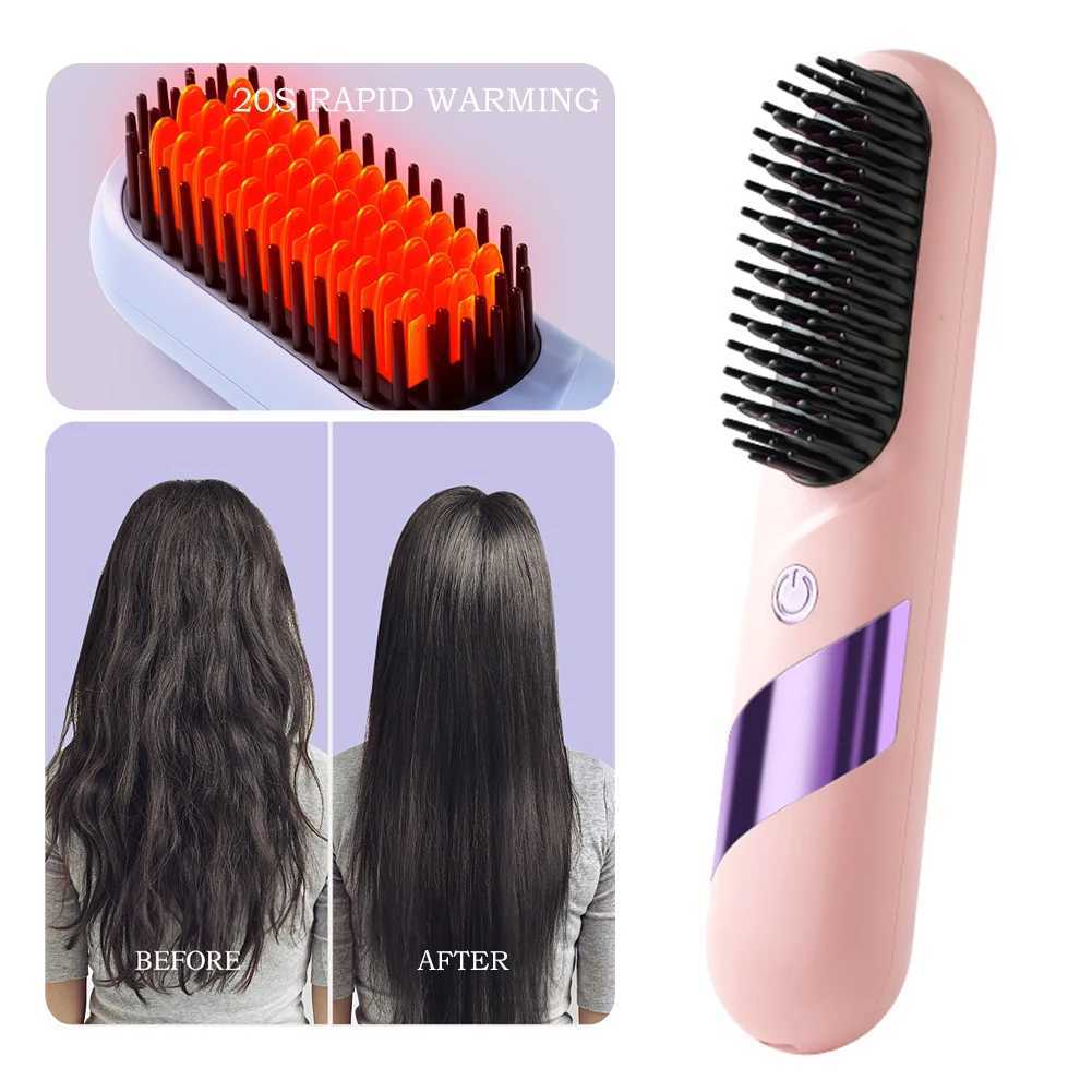 Electric LCD Usb Ceramic Heating Straight Hair Comb Wireless Portable Negative Ion Styling Tool Rechargeable Straightening Brush W250814