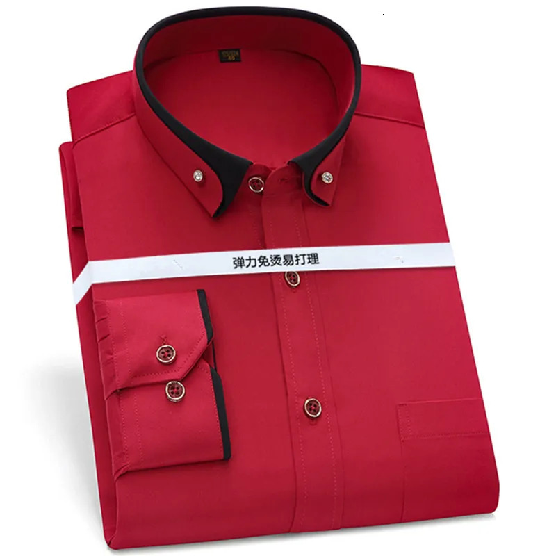 Mens Business Shirt Long Sleeve Spring Autumn Contrast Collar Paired With Diamond Anti Wrinkle Buttoned Pink For Wedding 250813