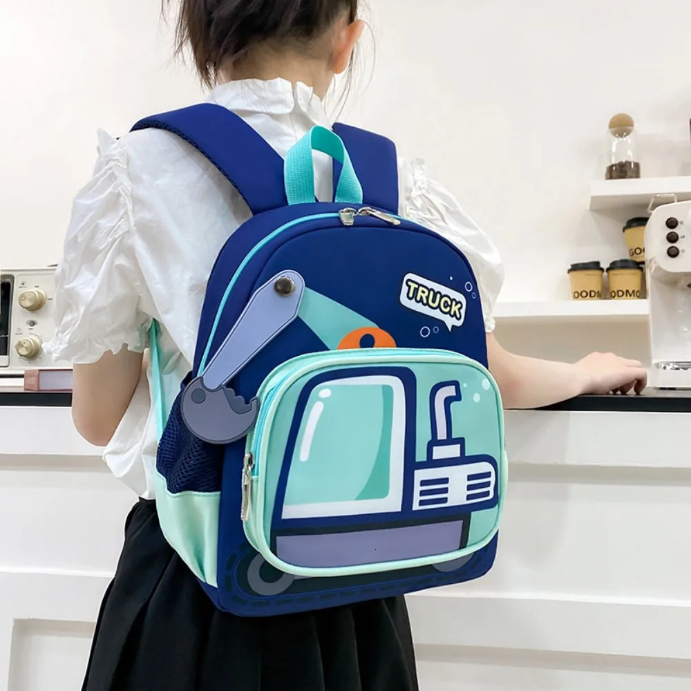 Kids Excavator Construction Theme Backpack Lightweight Durable School Bag Adjustable Straps Zipper Closure 250813