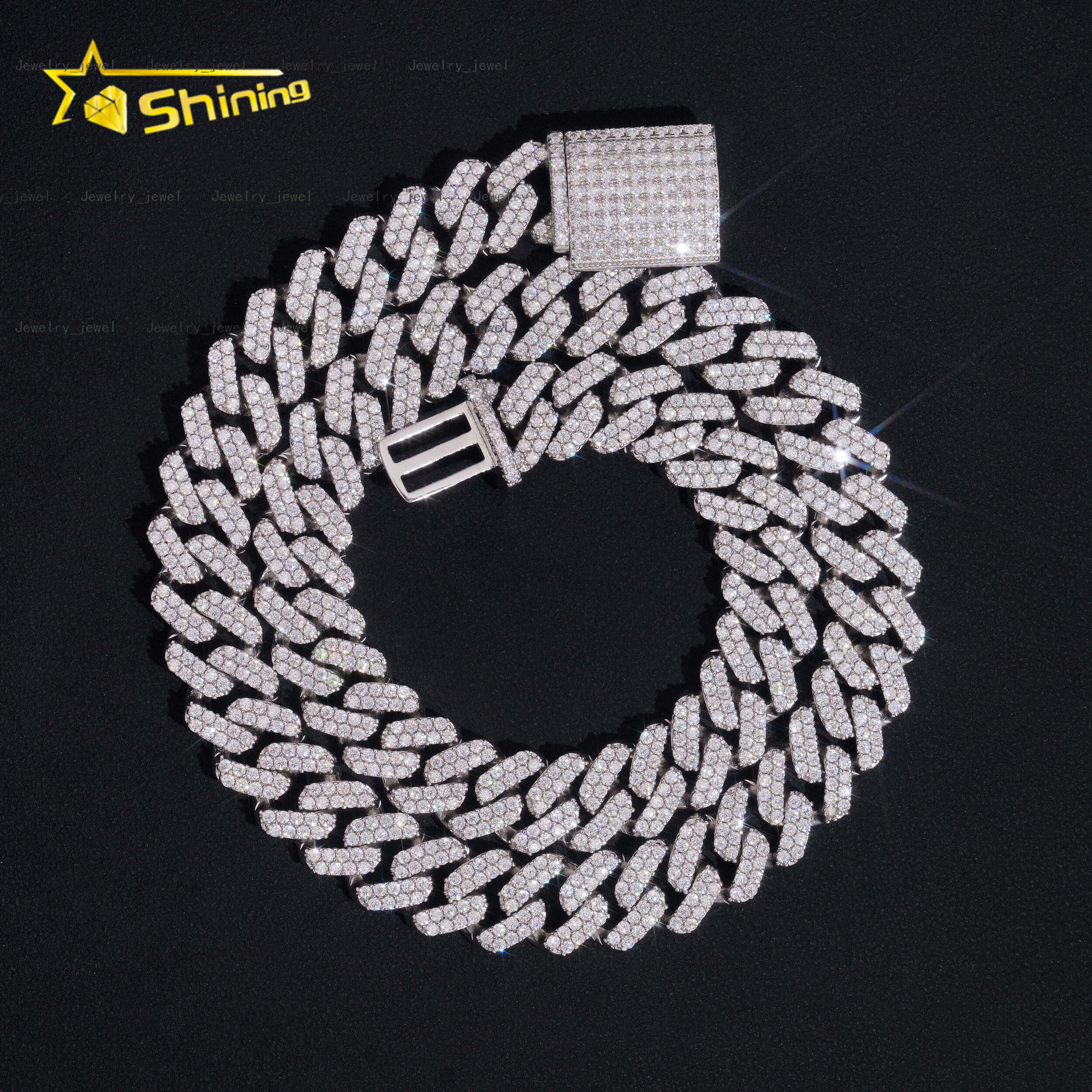 Gold Plated Chain 12mm 2Rows Vvs Moissnaite Iced Out Hip Hop Jewelry Moissanite Sterling Silver 925 Cuban Chain