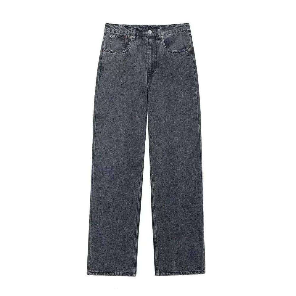 Japan South Korea Casual Straight Leg Jeans, Women Four Seasons New Fashion Loose and Comfortable Washed Edge Grinding Jeans