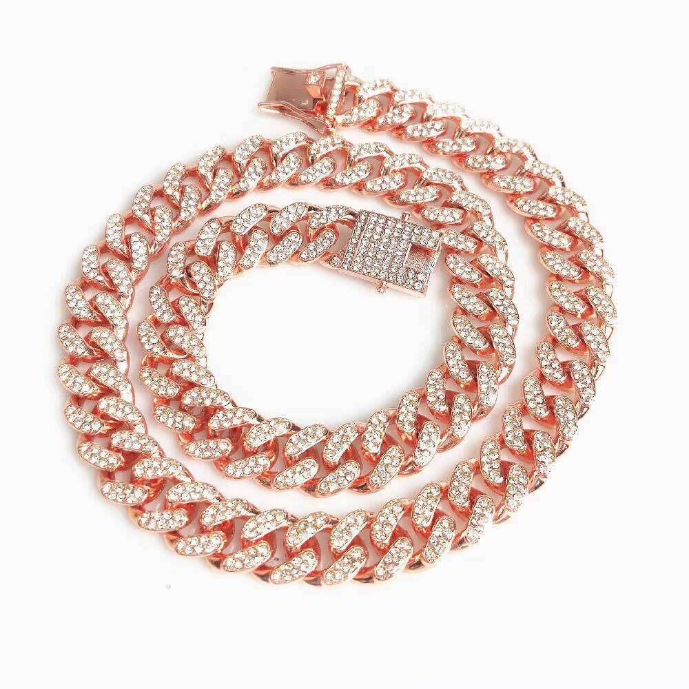 13mm Miami Gold Cuban Chain Necklace Iced Out Curb Bling Hip Hop Jewelry Rhinestone Bracelet for Men and Women