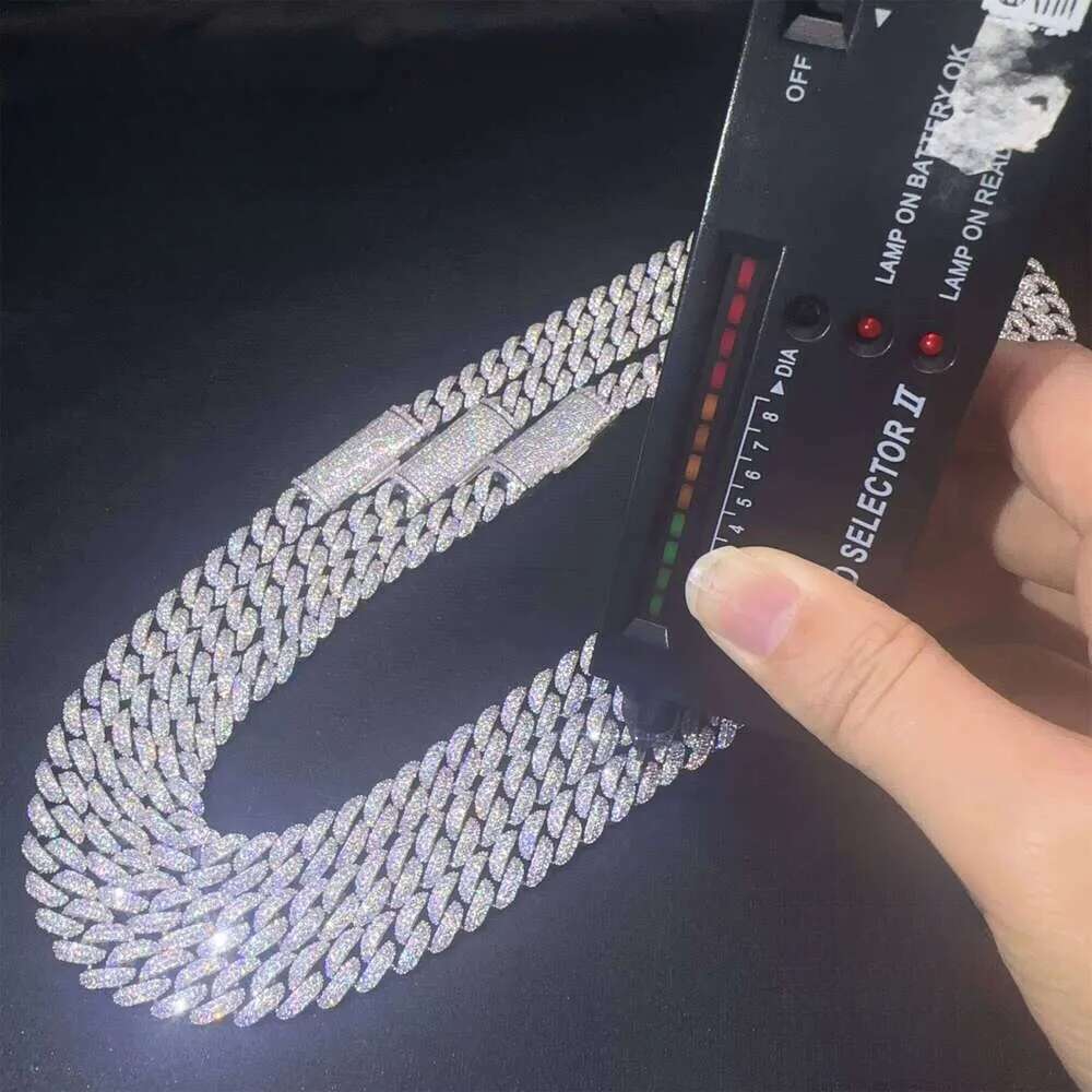 Best Selling Pass Tester 10mm Two Rows Sterling Sier Iced Out Hip Hop FL Moissanite Dia Cuban Link Chain Men