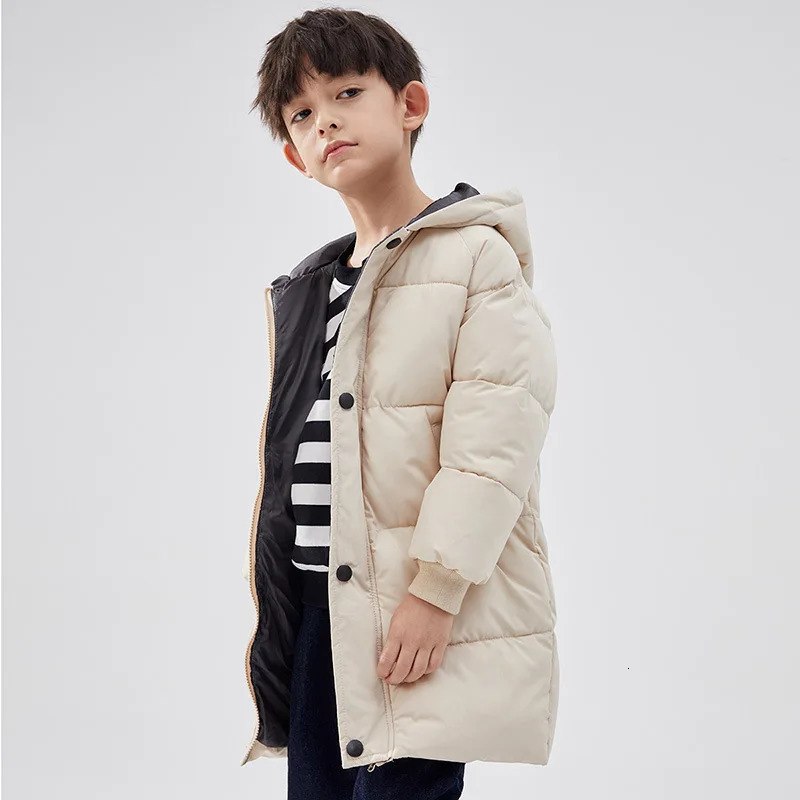 1-12Y Winter Kids Down Waterproof Jacket Boys Girls Solid Warm Parka Coat Cold Protection Hooded Cotton Windbreaker Outerwear 250813