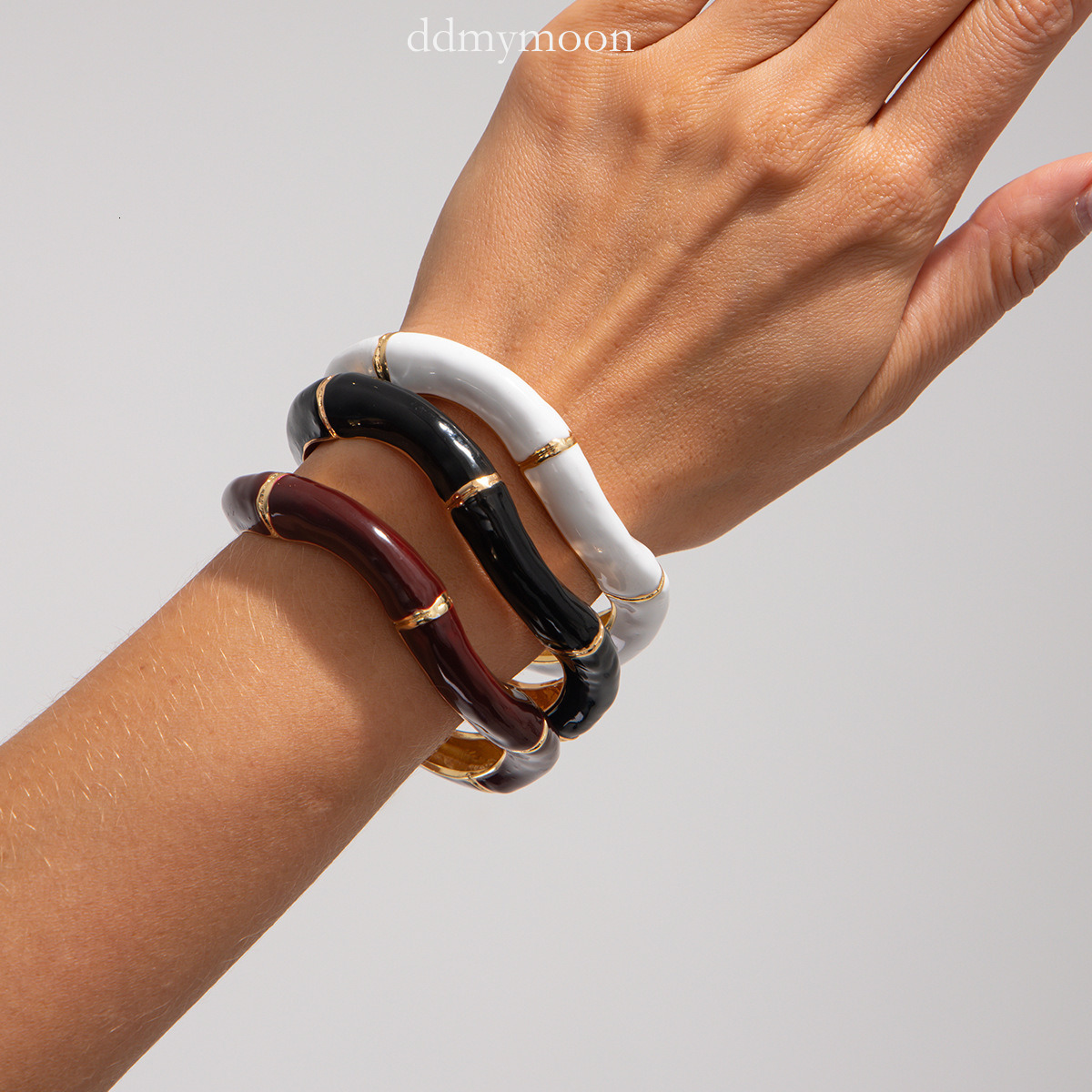 Jewelry Enamel Drip Oil Open Light Wave Bamboo Section Layered Alloy Bracelet for Women ddmymoon