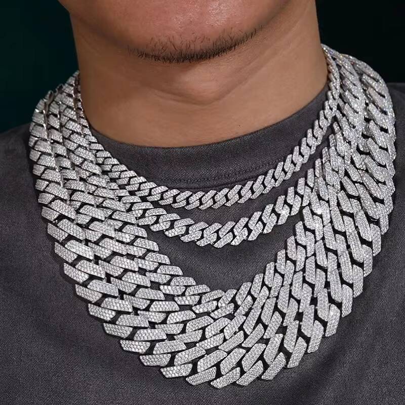 Hip Hop Custom 8mm Full Bling Diamond 925 Silver Jewelry Moissanite Cuban Link Chains
