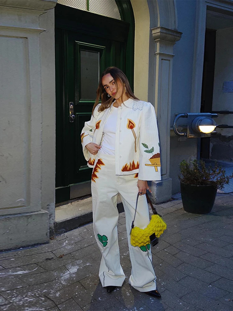 Casual Patchwork Printed Women s Jackets Loose O-neck Single Breasted Full Sleeve Jacket Female 2025 Early Autumn Lady Outwears 250813