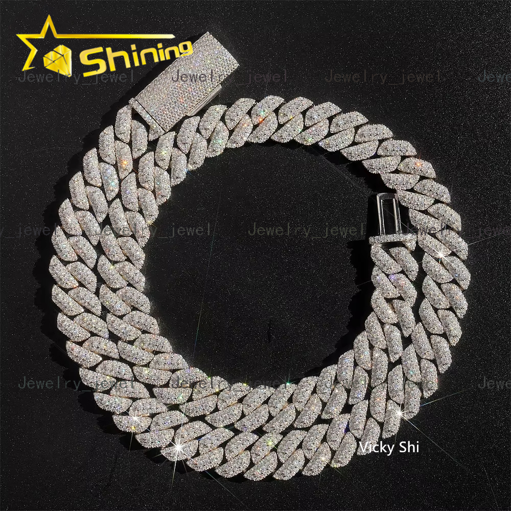 Fast Shipping Iced Out Cuban Necklace 925 Sterling Silver 13MM Moissanite Cuban Link Chain Hip Hop Jewelry