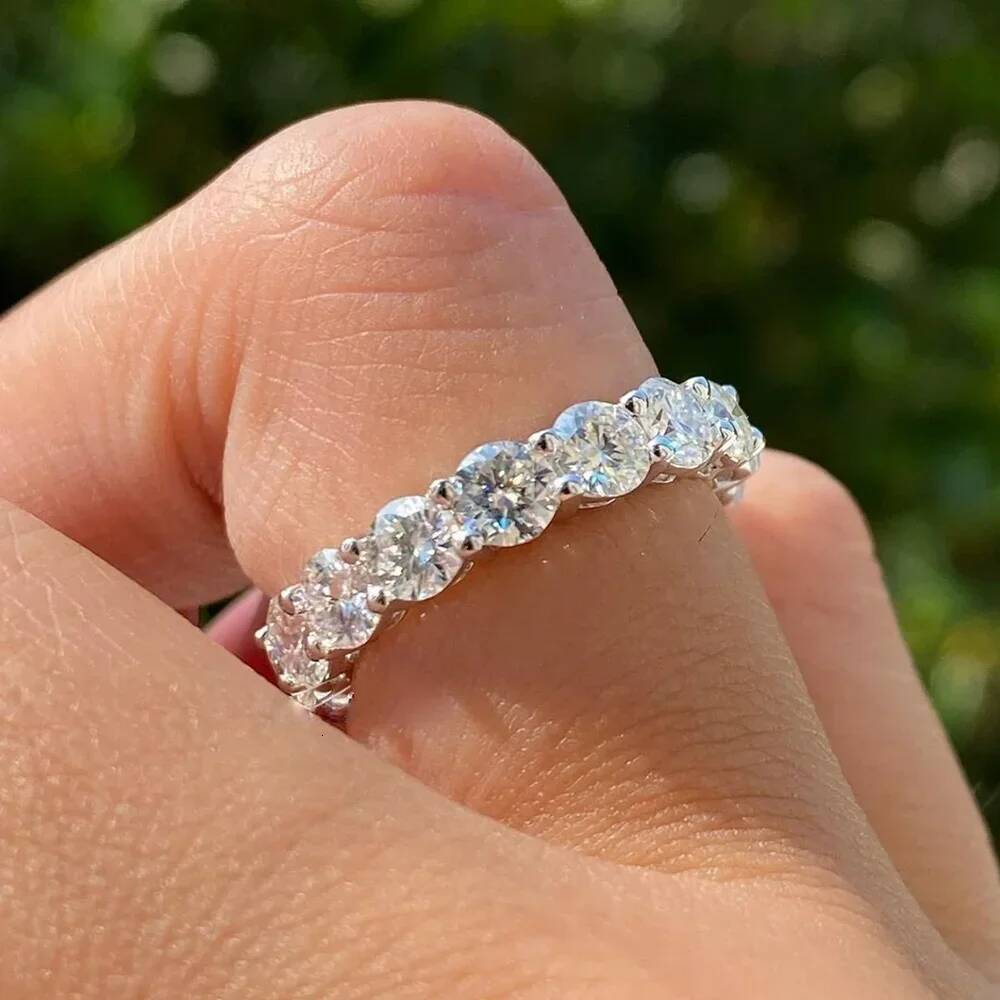5mm Full Moissanite Eternity Ring for Women Men 100% S925 Sterling Silver Plated 18k Gold Engagement Wedding Diamond Rings Band