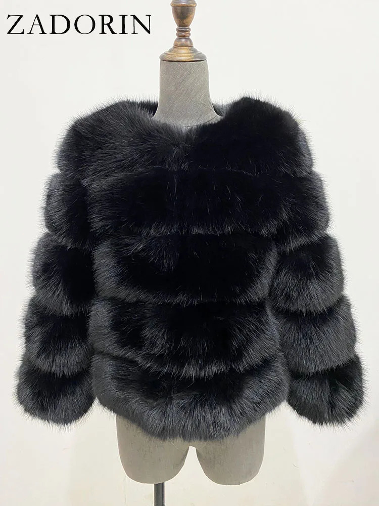 ZADORIN S-6XL Mink Coat Winter Black White Faux Fur Coat Woman Elegant Fluffy Faux Fur Jacket Top Short Fur Coats Woman Clothing 250813
