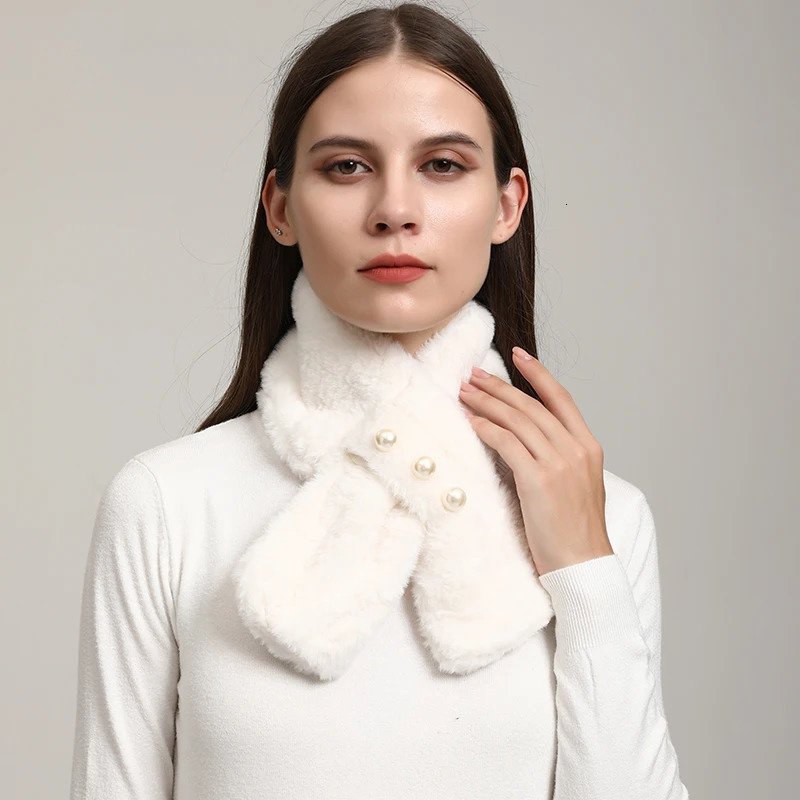Faux Rabbit Fur Scarf Winter Warm Neckerchief Women Pearl Solid Color Neck Muffler Ladies Thick Scarves 250808