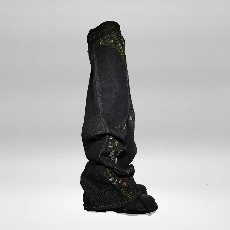 Y2K Blossom Baggy Jeans Trendy Floral Embroidery Streamlined Seams Unisex Streetwear Retro Harajuku Style Oversized Fit Pants 250813